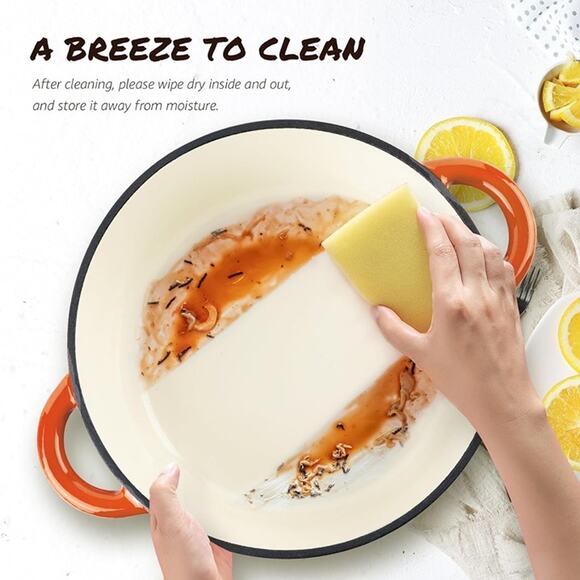 Overmont Enameled Cast Iron Dutch Oven - 5.5QT Pot with Lid Cookbook -Pumpkin - Picture 6 of 7